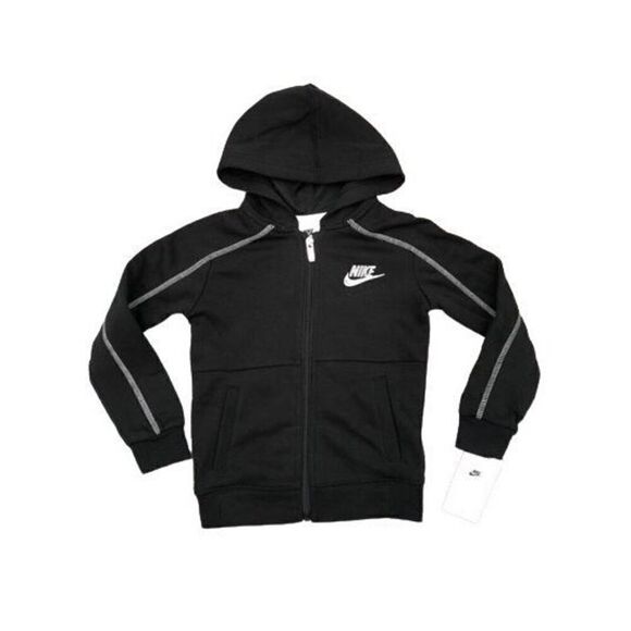 Nike Little Kids Zip Up Logo Embroidery Hoodie Black Size 4 - Picture 1 of 3